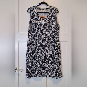 Briggs New York Estilo Linen Blnd Sleeveless Floral Midi Dress Black White XXL